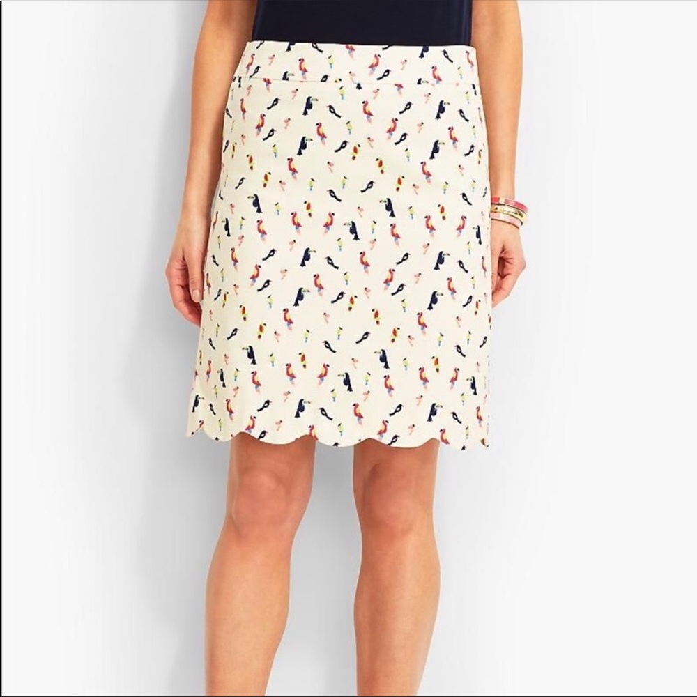 Talbots tropical bird scalloped pencil skirt